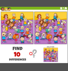 Differences Game With Happy Cartoon Children Group