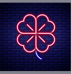 Glowing Neon Line Four Leaf Clover Icon Isolated