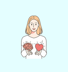 Woman Holding Heart And Brain