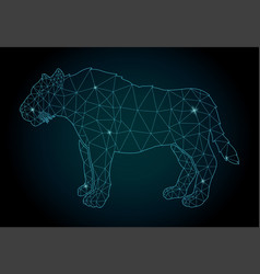 Cosmic Low Poly Art With Wild Cat Silhouette