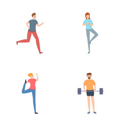 Fitness Training Icons Set Cartoon People