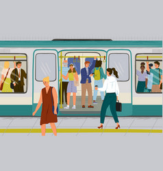 Passengers On Crowded Platform Boarding Metro