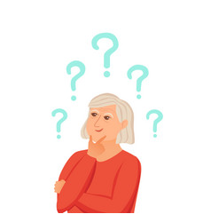 Old Woman Thinking With Question Marks