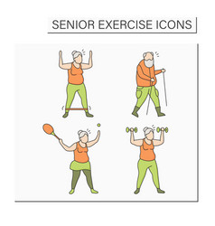 Senior Exercise Color Icons Set