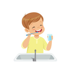 Boy brushing his teeth with tooth brush kid Vector Image