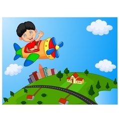 Cartoon Boy Riding Airplane