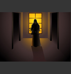 A Female Ghost Standing In Front Of Window