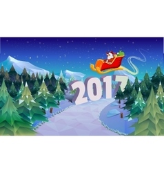 Santa Claus Sleigh Fly Over The Forest Christmas