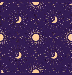 Seamless Pattern Moon Sun Rays Stars Magic