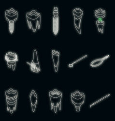 Tooth Restoration Icons Set Neon