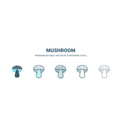 Mushroom Icon In 5 Different Style Outline Filled