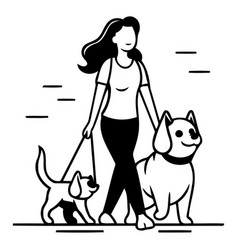 Woman Walking With Her Dog In Flat Design Style