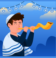 Young Jewish Boy Blowing Shofar