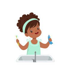 Girl Holding Tooth Paste And Toothbrush Cute Kid