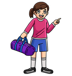 Girl With Soccer Bag Cartoon Colored Clipart