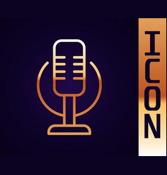 Gold Line Microphone Icon Isolated On Black