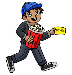 Child Holding Popcorn And Ticket Cartoon Clipart