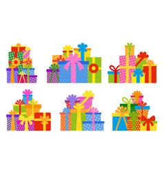 Gift Box Stack Surprise Pile Present Wrap Icon Set