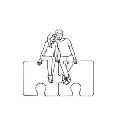 Happy Couple Sitting On Connected Puzzles