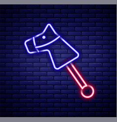 Glowing Neon Line Toy Horse Icon Isolated On Brick