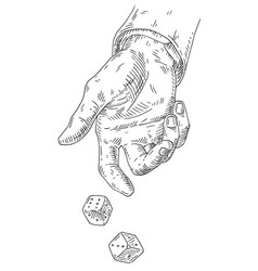 Male Hand Throws Two White Dice Vintage