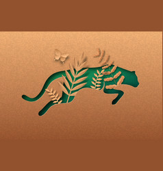 Big Cat Jumping Green Papercut Animal Concept