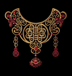 Chinese Style Embroidery Gold Red 3d Neckline