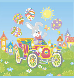 Little Easter Bunny Driving A Retro Car