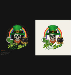 St Patricks Day Label With Rainbow Arc Skull