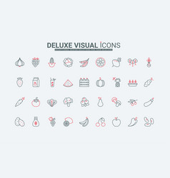 Vegetables And Fruits Line Icons Set Fresh Farm