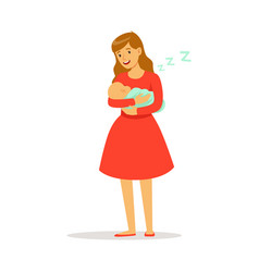 Young mother rocking her newborn baby to sleep Vector Image