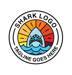 Shark Logo Monoline Vintage Emblem Design Badge