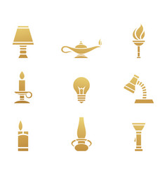 Golden Light Sources Icons On A White Background