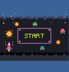 Pixel Space Game Interface With Start Button