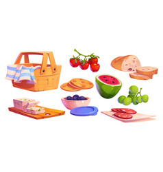 Picnic Basket With Blanket For Park Party Cartoon