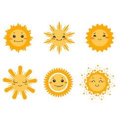 Set Of Cute Sun With Emotions Children Icons