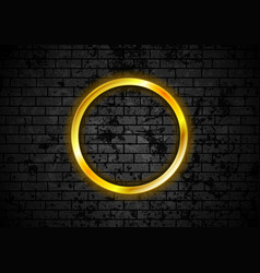 Glowing Golden Neon Circle Frame On Brick Wall