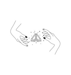 Magic Hands With Night Moth Outline Celestial