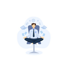 Young Man Meditating At Work Flat Design