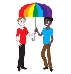 Two Gay Guys With A Rainbow Umbrella