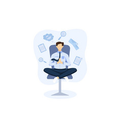 Young Man Meditating At Work Flat Design