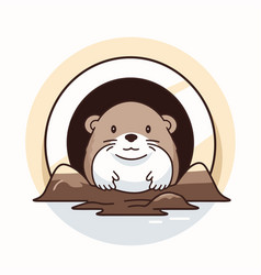 Cute Otter In A Hole Cartoon Style