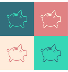 Pop Art Line Piggy Bank Icon Isolated On Color