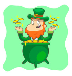 Cute Cartoon Leprechaun Sitting On Pot Gold