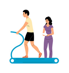 Man Patient Is Exercising On A Treadmill Under