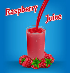 Raspberry Juice Ad With Splash Isolated On Blue