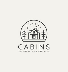 Winter Hotel Cabin Minimalist Line Art Badge Logo