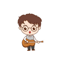 Boy Character Holding Guitar On White Background