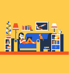 Girl With Laptop On Sofa In Room Interior Work