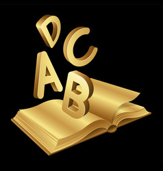 Golden Open Book With Letters A B C D On A Black